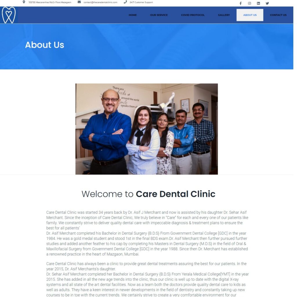 The Care Dental - About page